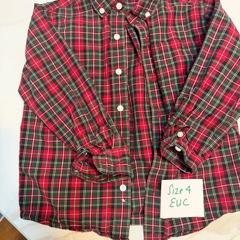 Janie and Jack Red and Green Plaid Button Down Shirt